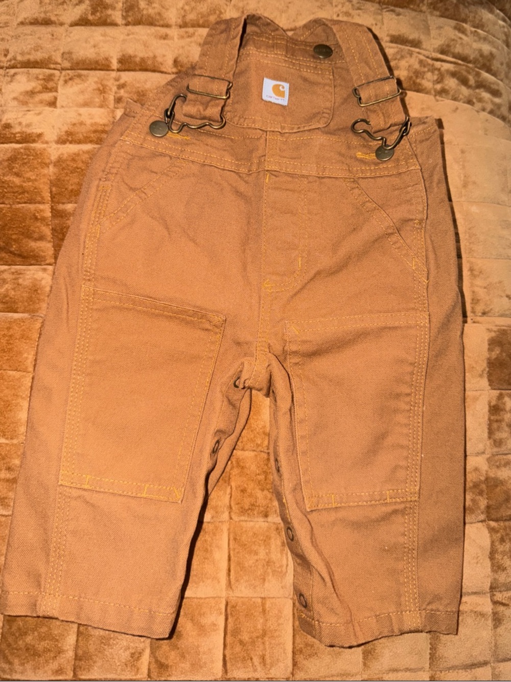 Carhartt Kids Tan Duck Overalls with Front Pockets- 6 months